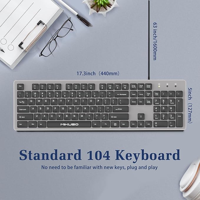 Fade-Proof Lettering Wired Keyboard Full Size - Business Office Keyboard With Laser Etched Keys, Integrated Bracket, Spill-Resistant Design 5.2ft Usb Cable For Windows Ergonomic Typing For Home Office
