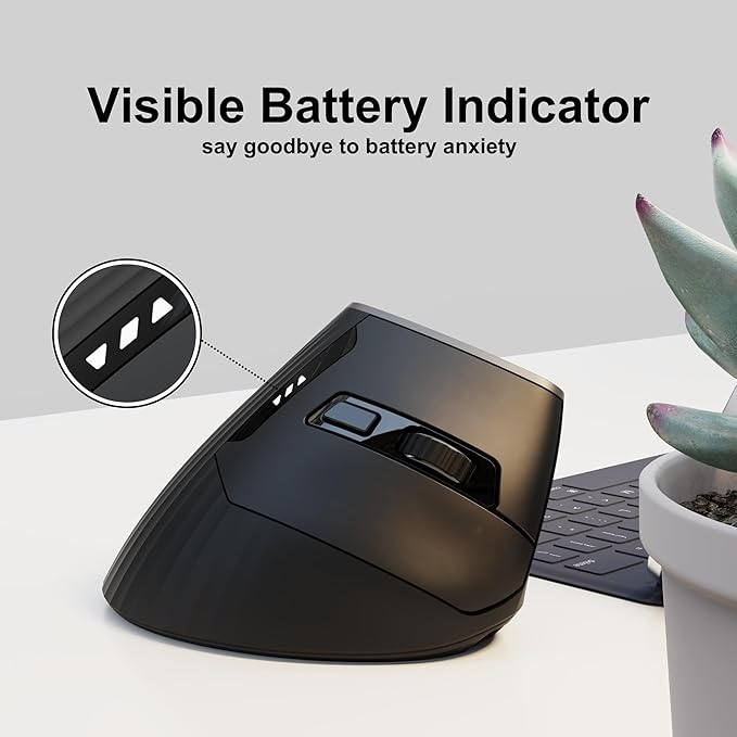 Uineer Vertical Mouse Wireless,Bluetooth Mouse with BT5.0/4.0/2.4G, Rechargeable with Battery Indicator,Ergonomic Design for Comfort and Reduced Wrist Strain, Ideal for Home,Office Use,Matte Black