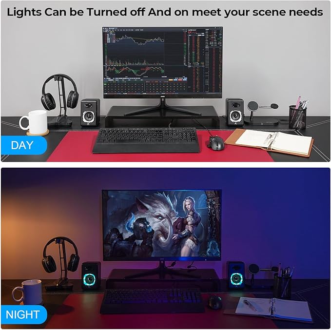 OROW Computer Speakers,USB Powered Desktop Speakers with 6 Lights Modes,Bluetooth 5.0&3.5mm AUX Speaker,RGB Gaming Speakers for PC/Monitor(Black)