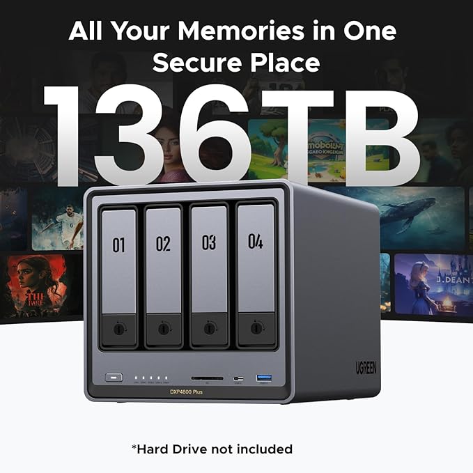 UGREEN NASync DXP4800 Plus 4-Bay Desktop NAS Bundle with 2.5gb Switch