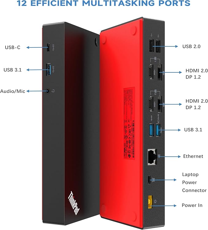 ThinkPad 40AF0135 Docking Station Dual Monitor,USB-C with USB-A Adapter Comes with 135W Adapter + USB-C Cable + Docking Station Renew