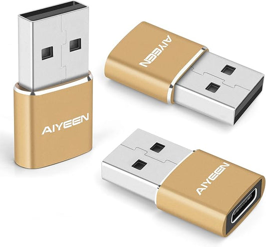 Upgraded USB C Female to USB A Male Adapter,Type C to USB A Charger Cable Converter for Apple iWatch 7 AirPods,MacBook,iPhone 12 13 14 15 Series,iPad mini 6,Samsung Galaxy S20 S21 S22 (3Pack Gold)