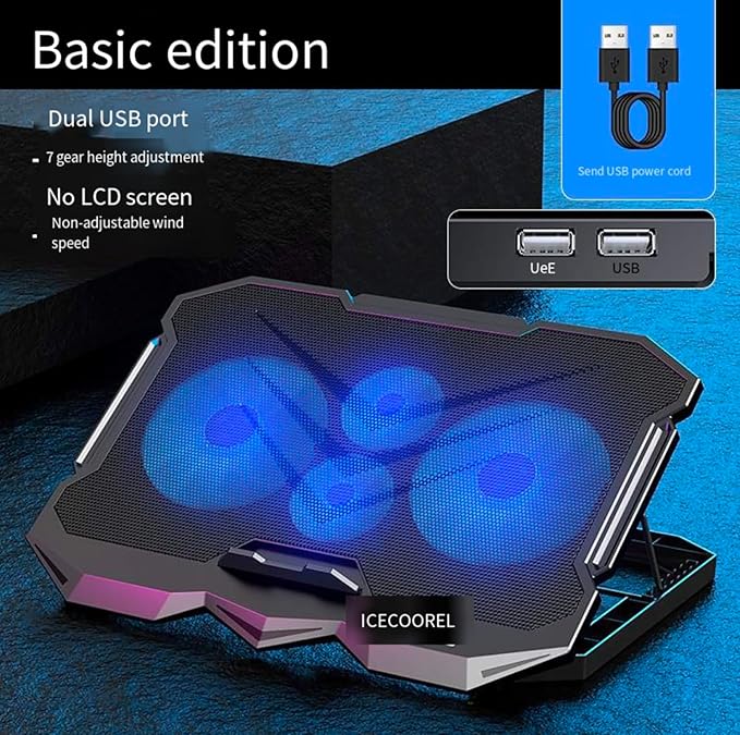 Laptop Cooling pad for Asus ROG Zephyrus G14 Gaming laptops, Laptop Cooler with 4 Fans, LCD Display Screen, 4 Height, 2 USB-A Port Laptop Stand