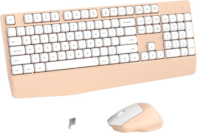 Wireless Keyboard and Mouse Combo, Full-Sized 104 Keys 2.4GHz Wireless Keyboard with Palm Rest and Wireless Mouse for Windows, Mac OS PC/Computer/Laptops/Desktops(Milk Tea)