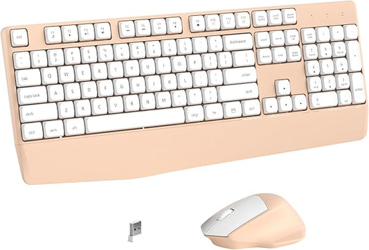 Wireless Keyboard and Mouse Combo, Full-Sized 104 Keys 2.4GHz Wireless Keyboard with Palm Rest and Wireless Mouse for Windows, Mac OS PC/Computer/Laptops/Desktops(Milk Tea)