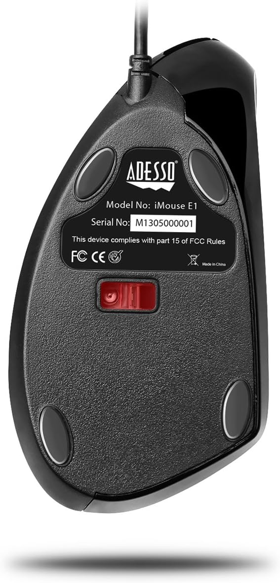 Adesso Wired Vertical Ergonomic Illuminated Optical 6-Button USB Mouse - Right Hand Orientation, Black