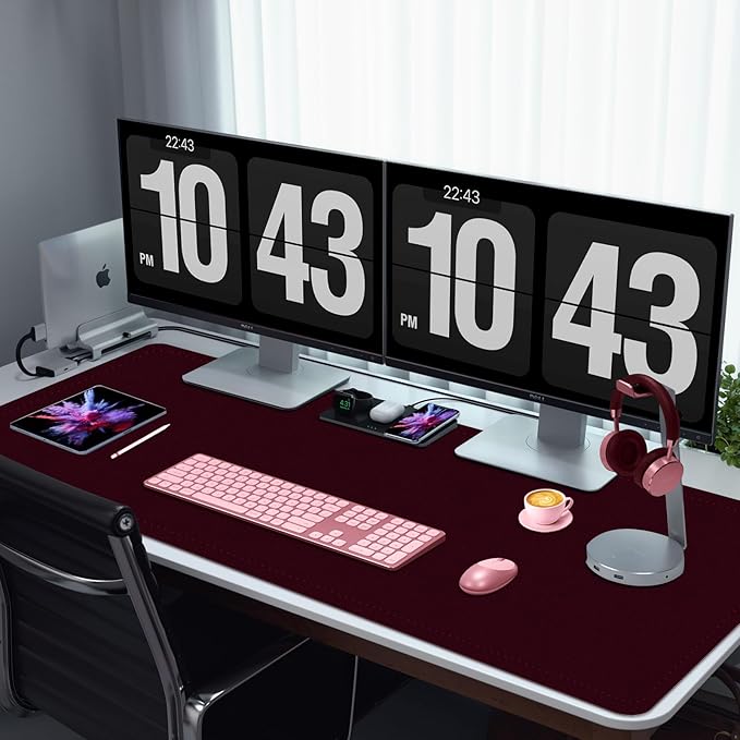 47.2" x 23.6" Large Desk Pad - Non-Slip PU Leather Mat, Waterproof Writing Blotter for Work, Computer Mouse Pad, Keyboard Mat (Burgundy)