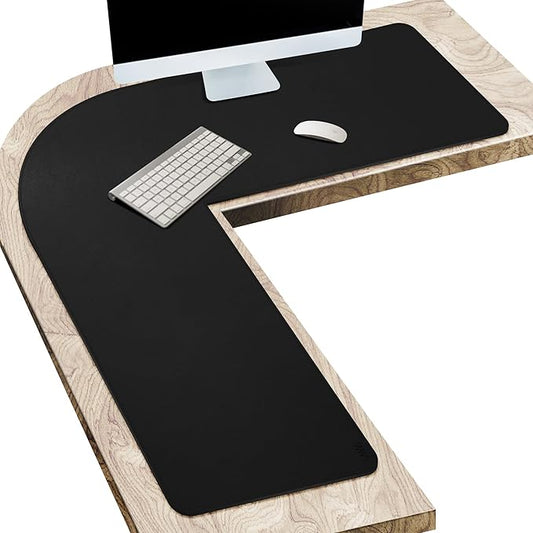 Vyaaa L Shaped Desk Pad 43 inch PU Leather Mouse Pad for Gaming,Working,Writing,Computer,Laptop,Table,Office and Home Non-Slip Corner Desk Mat- Black