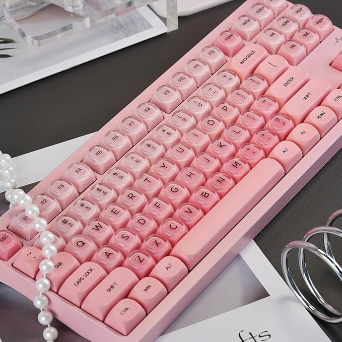 Sumgsn 132 Keys PBT Jelly Keycaps MOA Profile Sakura Pink Foundation Keycaps Comaptible with Wooting Keyboard 61/64/87/104/108 Cherry Mx Switches Mechanical Keyboards