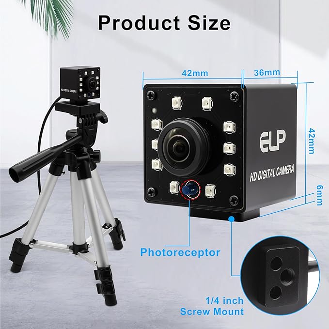 1080P Day&Night Vision USB Camera with Auto IR-Cut Switching, 166Degree Fisheye Lens Wide Angle Webcam, OV2710 30FPS/60FPS/120FPS High Speed Security Camera Plug&Play for Remote Monitoring/3D Printer