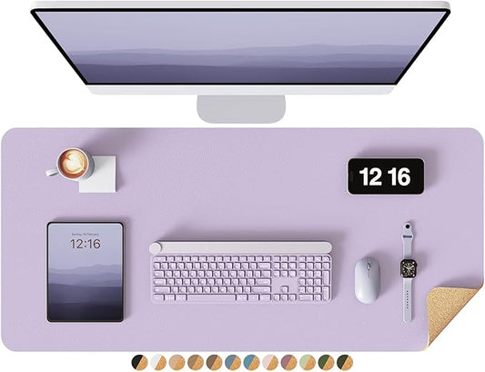YSAGi Double-Sided Desk Pad, 35.4"x17"Leather Desk Mat, Eco Cork Desk Pad Protector,Large Mouse Pad,Waterproof Desk Blotter for Office/Home(Light Purple)