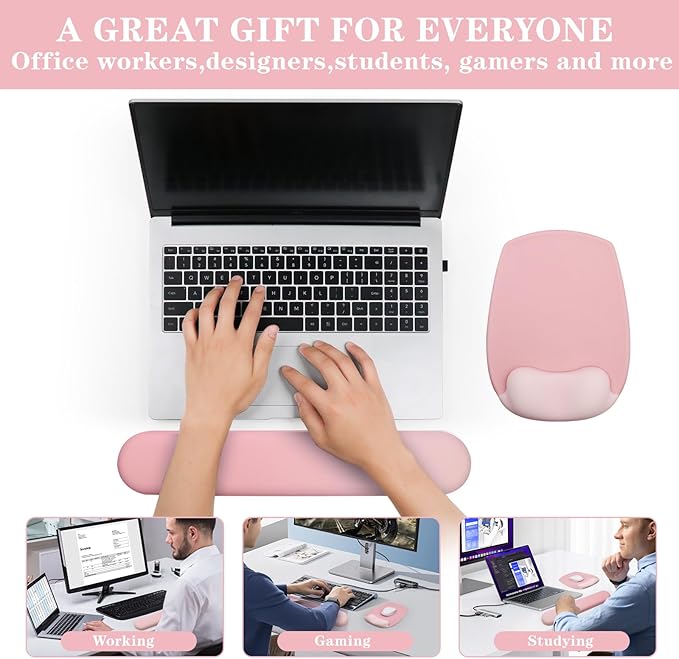 Wrist Rest for Keyboard and Mouse, Ergonomic Gel Computer Keyboard Wrist Rest with Memory Foam, Keyboard Wrist Support Pad for Long Hours of Work, Gaming, Studying-Relieve Wrist Pain (GD-Pink)