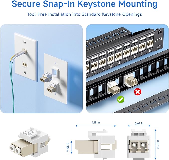 Cable Matters 5-Pack LC UPC Duplex Fiber Optic Keystone Coupler Jack, OM1/OM2/OM3/OM4 Multimode, OS2 Single Mode Support
