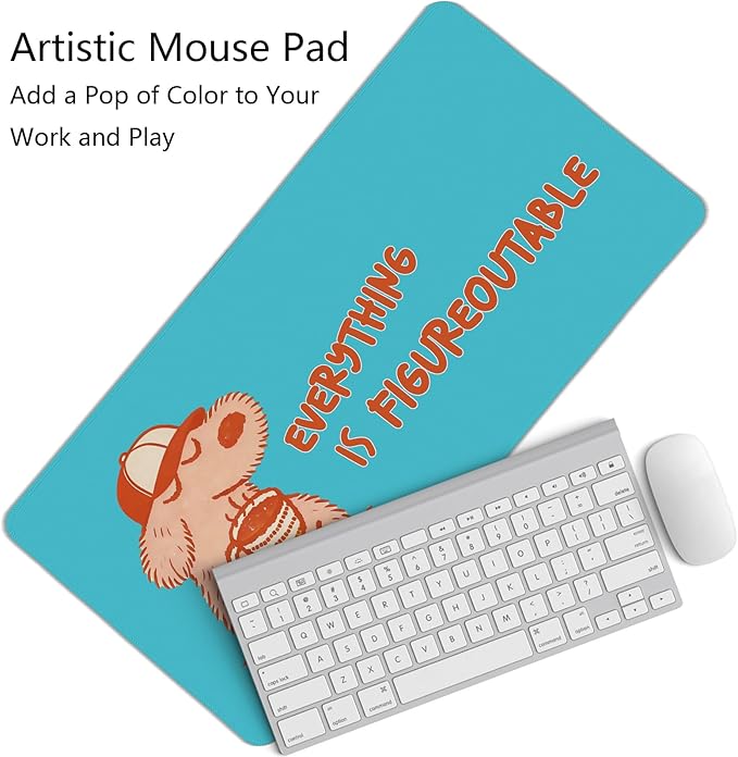 Blue Cute Dog Mouse Pad,Fun Positive Affirmations Mouse Pads,Kawaii Motivational Desk Mat for Home Office Dorm Desktop Decor,Dog Lover Gift,Everything is Figureoutable,23.6x11.8 Inch