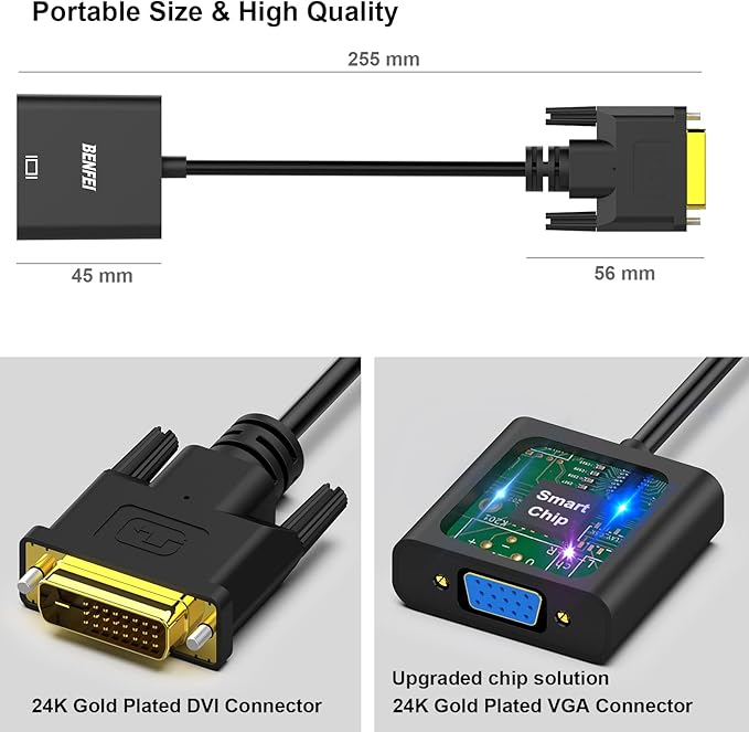 BENFEI Active DVI-D to VGA Adapter, DVI-D 24+1 to VGA Male to Female Adapter