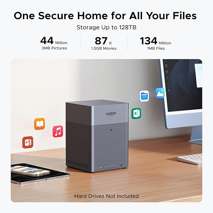 UGREEN NASync DH4300 Plus 4-Bay Desktop NAS, Support Capacity 128TB (Diskless), Remote Access, AI Photo Album, Beginner Friendly, 8GB LPDDR4X RAM, 2.5GbE, 4K HDMI, Network Attached Storage (Diskless)