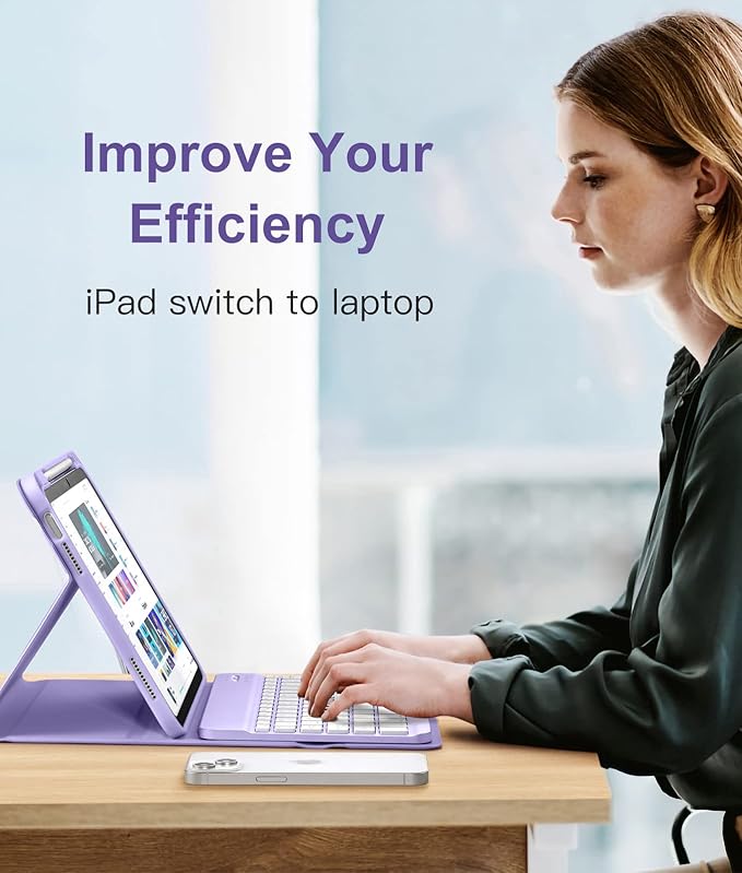 Hamile for iPad 11th 10th Generation Case with Keyboard - 7 Colors Backlit Wireless Detachable Folio Keyboard Cover with Pencil Holder for iPad 11-inch A16 2025 10th Gen 10.9 Inch 2022 (Purple)
