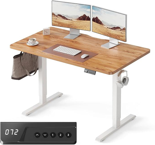 FEZIBO Electric Standing Desk Adjustable Height, 48 x 24 Inch Sit and Stand Desk, Home Office Desk, Ergonomic Workstation Computer Desk, Light Rustic