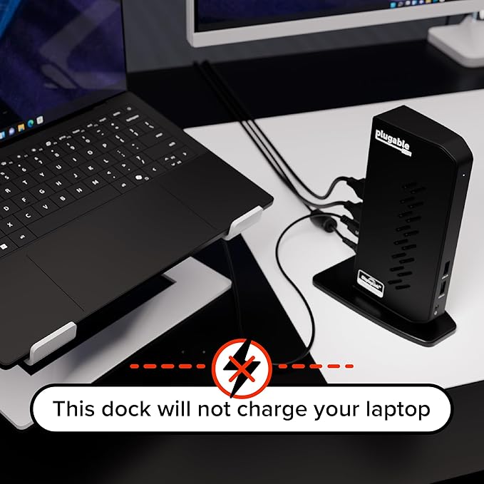 Plugable USB 3.0 and USB-C Universal Laptop Docking Station with 2 HDMI Ports for Windows, Mac (Driver Required), and ChromeOS, Gigabit Ethernet, Audio