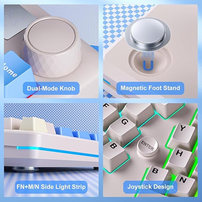 LEOBOG A75 Alice Keyboard, 75% Hot-Swappable Mechanical Keyboard with Knob & Cat Keycaps, 2.4G/USB-C/BT5.0 Cute Gaming Keyboard for PC/Mac/Win/Andriod, Barbie Switch - White