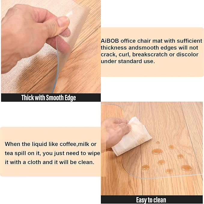 AiBOB Office Chair Mat for Hardwood Floor, 36 X 48 inches, Hard Floor Chair Mats Under Computer Desk, Easy Glide for Rolling Chairs