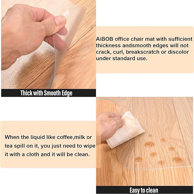 AiBOB 2 Pack Office Chair Mat for Hardwood Floor, 36 X 48 inches, Hard Floor Chair Mats Under Computer Desk, Easy Glide for Rolling Chairs, No Curling