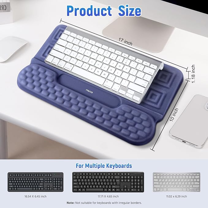 MOSISO Wrist Rest with Keyboard Stand, 3-in-1 Ergonomic Keyboard Riser Holder Lifter Tray with Wrist Pad&Pen Slot, Non-Slip Base Pain Relief&Easy Typing Pad with Memory Foam for Home Office, Navy Blue