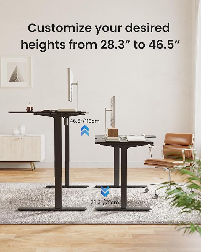 FEZIBO 55×32 inch L Shaped Electric Corner Standing Desk, 4 Memory Height Settings,Home Office & Computer Height Adjustable Table, Ergonomic Sit and Stand Up Workstation with Splice Board,Black Top