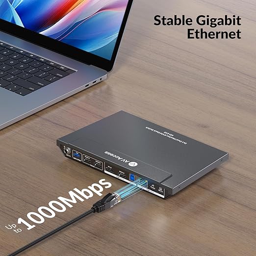 AV Access KVM Switch Docking Station for 2 Monitors 2 Computers, 4K KVM Switch Dual Monitor for Laptop & Desktop, EDID, 1G Ethernet, 100W USB-C Charging, 3X USB 3.0, Ideal for Home Office & Gaming