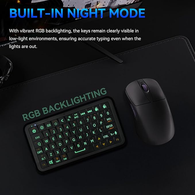 Mini Keyboard with Dual-Mode 2.4G/Bluetooth Wireless Keyboard, Ultra-Slim and Portable,Air Mouse Gestures,RGB Backlit,Compatible with Smart TVs/PCs/Tablets/Phones (iOS/Android/Win/Mac)