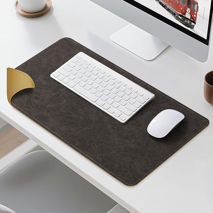 Imitation Crazy Horse Leather Desk Mat - Waterproof Desk Pad - Ideal for Large Mouse Pad and Desk Mats on Top of Desks (Terracotta+Yellow, 25"*13")