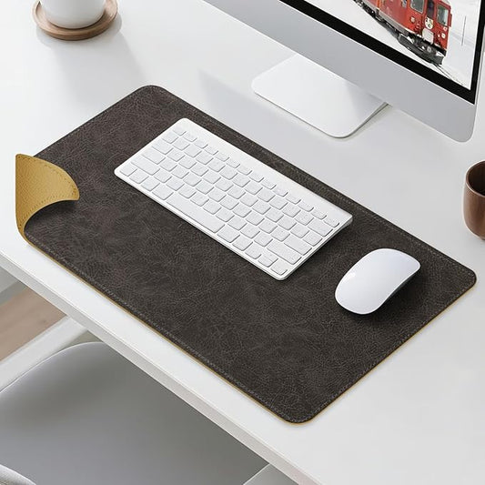 Imitation Crazy Horse Leather Desk Mat - Waterproof Desk Pad - Ideal for Large Mouse Pad and Desk Mats on Top of Desks (Terracotta+Yellow, 33"*13")