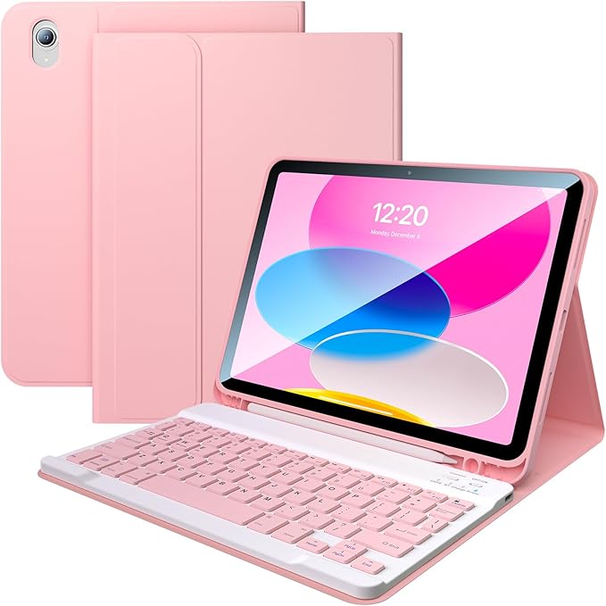 for iPad 10th/11th(A16) Generation Case with Keyboard 2022/2025, 10.9 Inch Magnetic Detachable Bluetooth Keyboard Folio Cover, Soft Silicone Lining & Built-in Apple Pencil Holder, Pink