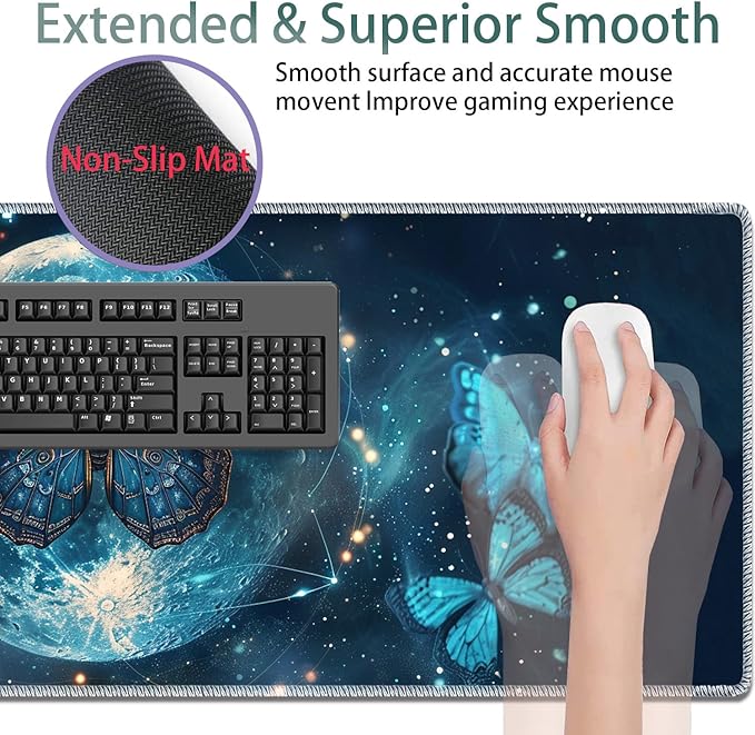 Large Gaming Mouse Pad + Keyboard Wrist Rest + Wrist Support + Coaster Set, Memory Foam Ergonomic for Easy Typing, XXL Extended Gaming Mouse Pad Table Pad - Selenophora Sibirica