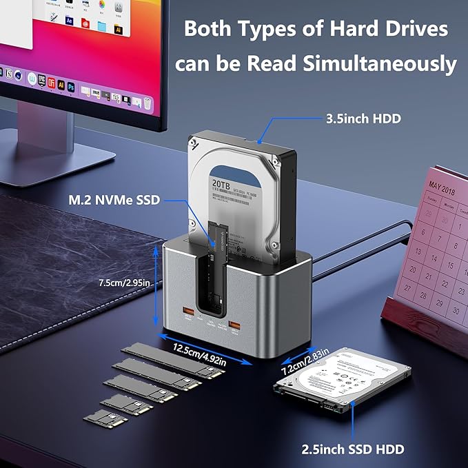 MiliPow SATA & M.2 NVMe Hard Drive Docking Station for 2.5 & 3.5 inch SATA HDD/SSD and M.2 NVMe SSD, USB 3.2 10Gbps Transfer Rate, Up to 28TB, 2-Bay