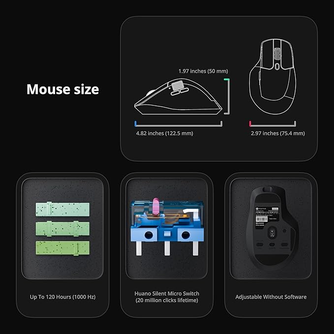 Keychron M6 8K Wireless Gaming Mouse, 2.4G/Bluetooth/Wired, PixArt 3950 Sensor, 8000Hz Polling, Silent Clicks, 5 On-Board Memory Profiles for Plug & Play, Programmable for Mac/Win/Linux – Black