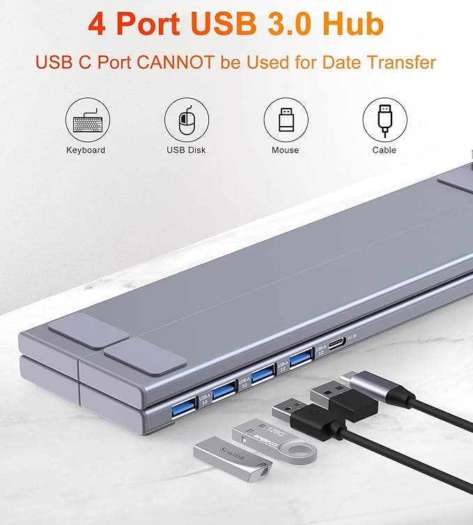 5-in-1 USB C Hub Adjustable Aluminum Laptop Stand, 4-Port USB A 3.0 with 5Gbps Data Transfer USB C Hub Docking Station [Charging Not Supported] for MacBookPro/Air/Dell/HP/Lenovo