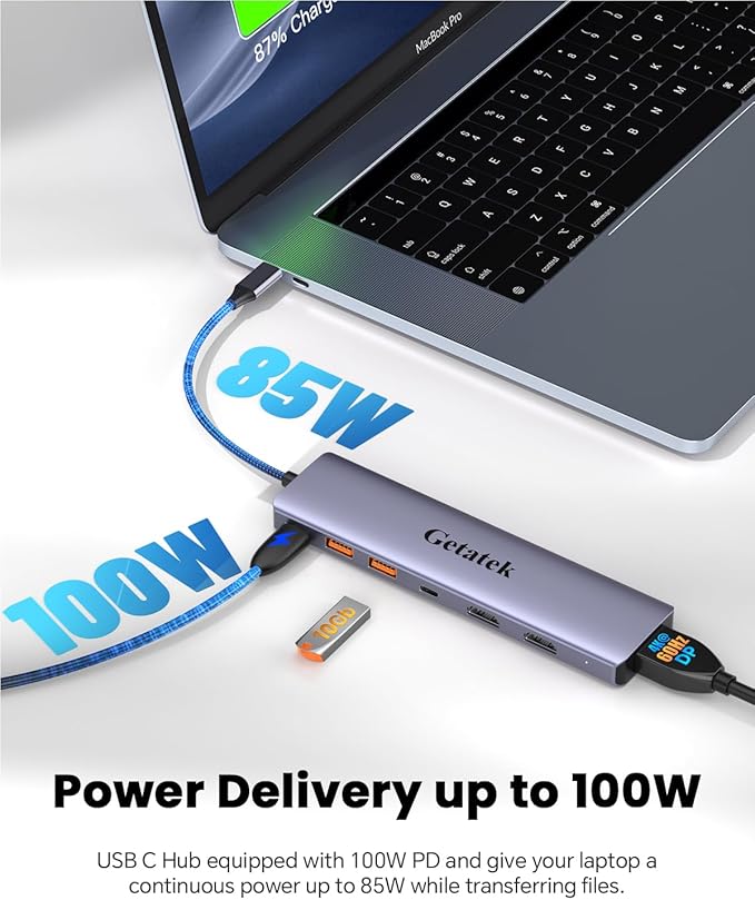 10Gbps USB C Hub with Triple Display Docking Station, 4K@60Hz DP, Dual HDMI Adapter, 7-Port USB-C Laptop Docking Station for Dell Hp Lenovo Surface, 3 USB 3.2 Port Hub & 100W PD
