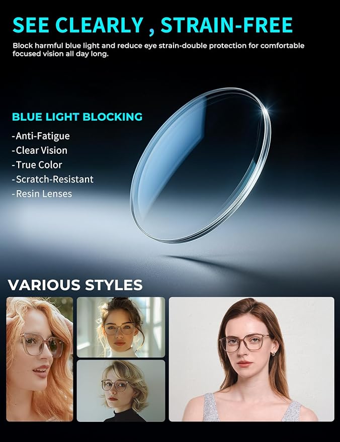 Vintage Cat-eye Blue Light Blocking Glasses for Women, Lightweight TR90 Fashion Eyeglasses