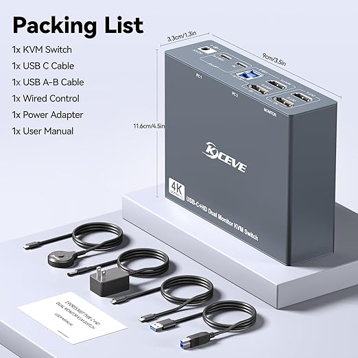 KVM Switch 2 Monitors 1 Desktop and 1 Laptop 4K@60Hz, 7-in-1 Dual Monitor KVM Switch Docking Station, Expand 2 HDMI Displays,4xUSB 3.0,PD 80W, Wired Remote and USB-C Cable Included