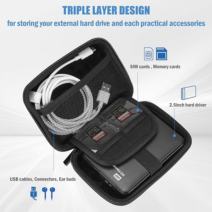 ProCase Hard Drive Case for Canvio Basics Western Digital WD Elements My Passport Seagate Portable Backup Plus Slim 1TB 2TB 3TB 4TB USB 3.0, 2.5”, Samsung T9 Portable External Hard Drive Case -Black