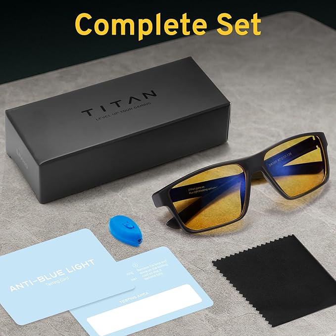 Titan Gaming Glasses, Blue Light Blocking, Night Driving Glasses for Men, Computer Protection, Gift for Gamers