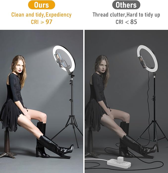12 inch Ring Light with Stand 2800mAh Rechargeable, LED Circle Selfie Cordless Ringlight with 63" Tripod/Phone Holder/Remote for Makeup Live/Video Recording/Tiktok/YouTube/Podcasting/Vlogging