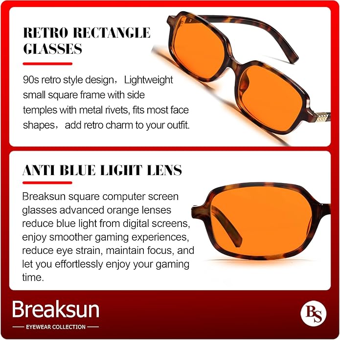 Retro Rectangle Glasses for Women Men Small Square Blue Light Blocking Glasses Vintage Eyeglasses