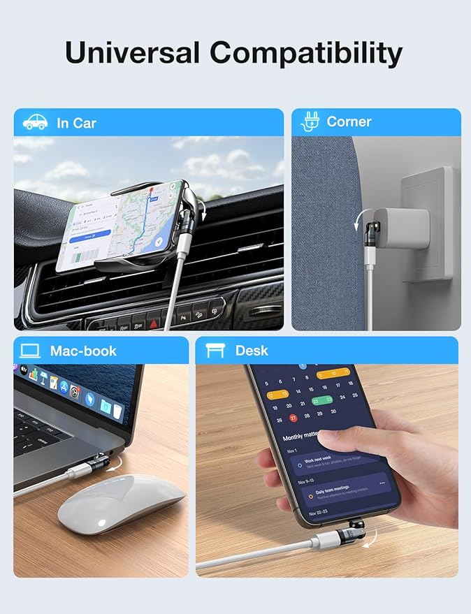 USB C Adapter [3-Pack], PD 240W USB C 90 Degree Adapter, Type C Right Angle Adapter/360 & 180 Degree USBC to USBC Adapters for Phone 17/16/15, MacBook Pro/Pad Series, Samsung Galaxy, Tablet, Laptop