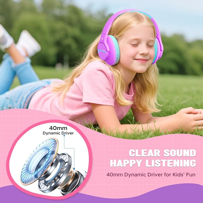 Steellumen Nova1Lite Kids Wireless Active Noise Cancelling Headphones, Bluetooth 5.3, Safe Volume 74/85/94dB, Real 40H Battery, Type-C Fast Charging, boy Girl Built-in Mic for School Travel Airplane