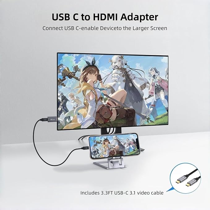 USB C Female to HDMI Male Adapter with 3.3FT USB Video Cable, 4K@60Hz Uni-Directional USB Type C Source to HDMI 2.0 Display Converter Thunderbolt 3/4 to HDMI for i-/Phone 17, MacBok, Galaxy - 2 Pack