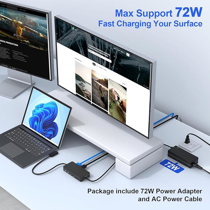 New MS Surface Dock 2, 11-in-1 Surface Pro Docking Station 4K@60HZ HDMI+VGA, Surface Docking Station for Surface Pro 11/10/9/8/X/7/6/5/4/3, Surface Laptop 6/5/4/3/2/1, Laptop Go 3/2/1, Book