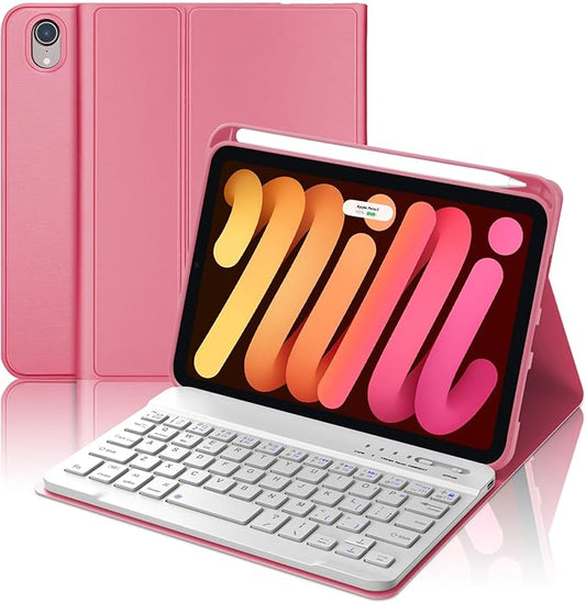 BORIYUAN iPad mini 7th Gen 2024 (A17 Pro) & iPad mini 6 Keyboard Case 2021, Detachable Wireless Bluetooth Keyboard Slim Folio Smart Cover with Pencil Holder for iPad mini 7th/6th Gen 8.3 inch - Red