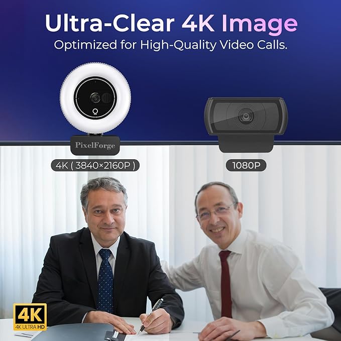 4K Webcam for PC with Microphone & Light & Privacy Cover, Web Camera for Desktop Computer/Laptop/Monitor/Mac, 4K UHD Sony Sensor, PDAF Auto Focus, Dual AI Noise-Cancelling Mics, USB Camera